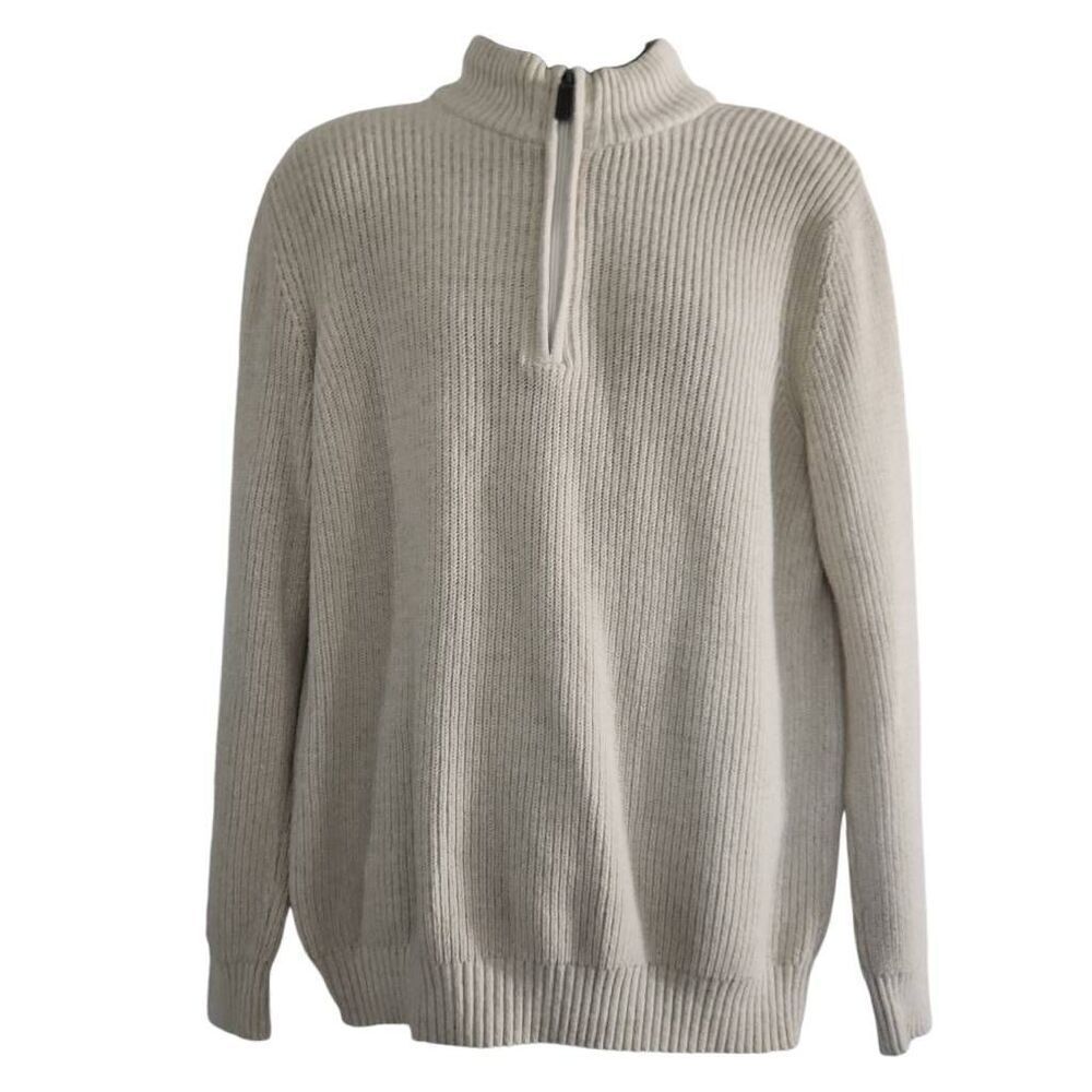 Izod Men's Size Large Cream Gray Sherpa Collar 1/4 Zip Pullover Sweater